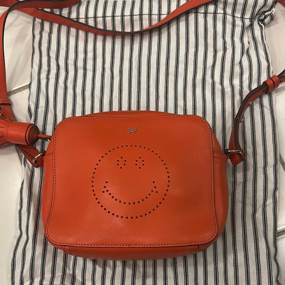 Red Crossbody Bag with Smiley Design by Anya hindmarch excellent condition